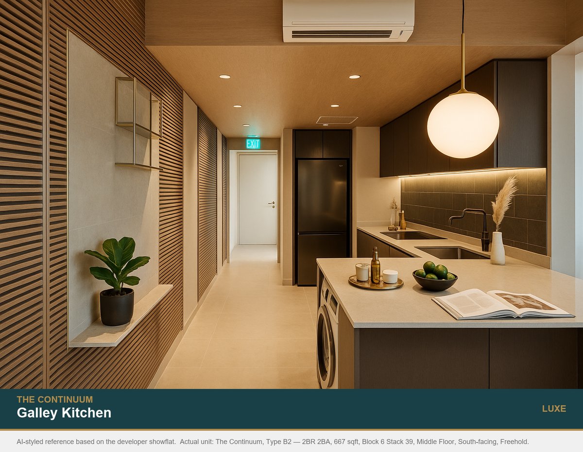 Galley kitchen at The Continuum Type B2